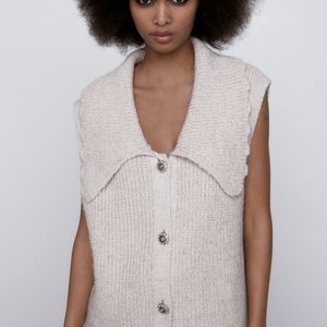 Zara Jewel Button Bib Collar Sweater 